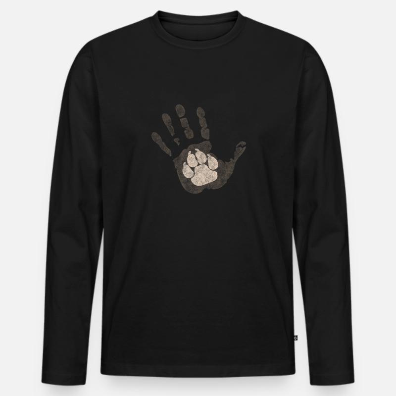 Hundepfote in Hand - Männer Premium Bio Langarmshirt - Schwarz