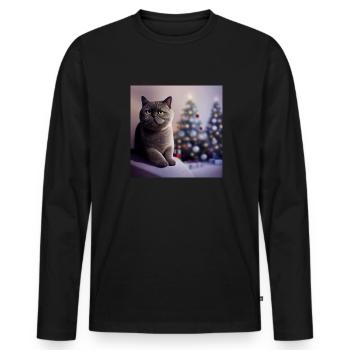 British Shorthair Cat Christmas - Men's Premium Organic Long Sleeve Shirt - black - Front - Nico (187cm)