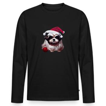 Shih Tzu Noël - T-shirt manches longues Premium bio Homme - noir - Devant - Nico (187cm)
