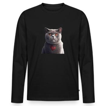 British Shorthair Valentine's Day - Men's Premium Organic Long Sleeve Shirt - black - Front - Nico (187cm)