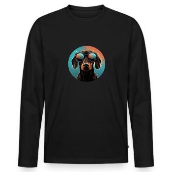 Teckel Cool - Chien teckel - T-shirt manches longues Premium bio Homme - noir - Devant - Nico (187cm)