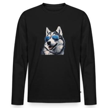 Husky Cool - Husky Hund - Männer Premium Bio Langarmshirt - Schwarz - Vorne - Nico (187cm)