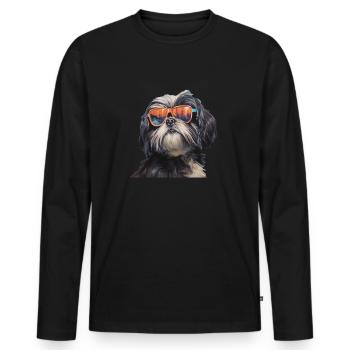 Shih Tzu Cool - Shih Tzu Chien - T-shirt manches longues Premium bio Homme - noir - Devant - Nico (187cm)
