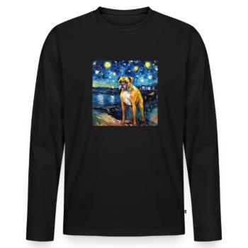 Deutscher Boxer Sternennacht - Männer Premium Bio Langarmshirt - Schwarz - Vorne - Nico (187cm)
