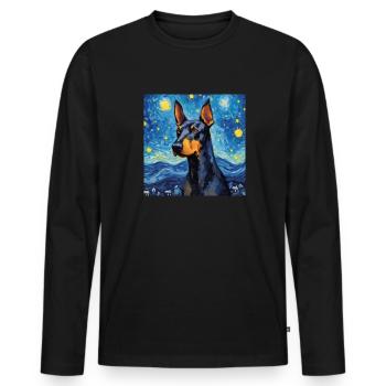 Dobermann Sternennacht - Männer Premium Bio Langarmshirt - Schwarz - Vorne - Nico (187cm)