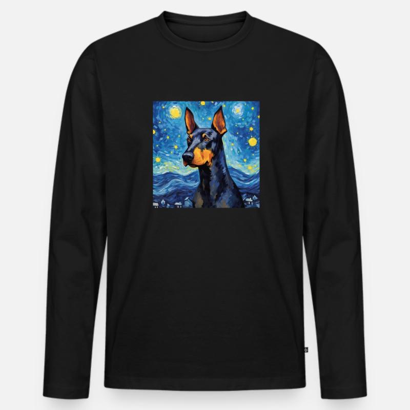 Dobermann Sternennacht - Männer Premium Bio Langarmshirt - Schwarz