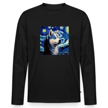 Husky Sternennacht - Männer Premium Bio Langarmshirt - Schwarz - Vorne - Nico (187cm)