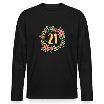 21st Birthday Gift - Men's Premium Organic Long Sleeve Shirt - black - Front - Nico (187cm)
