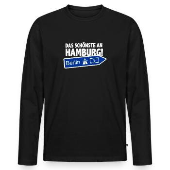 BERLIN DAS SCHÖNSTE AN HAMBURG - Männer Premium Bio Langarmshirt - Schwarz - Vorne - Nico (187cm)