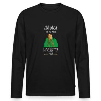 Zuhause Ist Wo Mein Hochsitz Steht Jäger Jagd Wald - Männer Premium Bio Langarmshirt - Schwarz - Vorne - Nico (187cm)