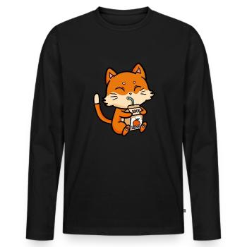 Cat Drinks Jus d’Orange Anime Manga - T-shirt manches longues Premium bio Homme - noir - Devant - Nico (187cm)