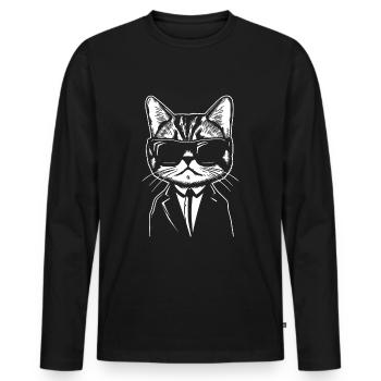 Cat in suit Lagerfeld style with sunglasses - Men's Premium Organic Long Sleeve Shirt - black - Front - Nico (187cm)