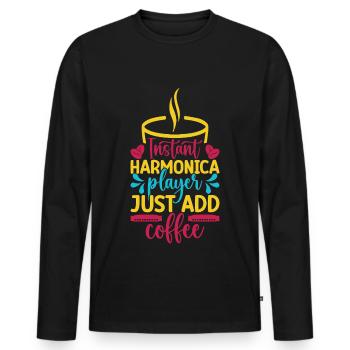 Funny Harmonica Player Instant Just Coffee - Männer Premium Bio Langarmshirt - Schwarz - Vorne - Nico (187cm)