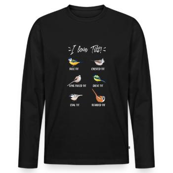 Cadeau ornithologique drôle pour ornithologue "J'aime les seins!" - T-shirt manches longues Premium bio Homme - noir - Devant - Nico (187cm)
