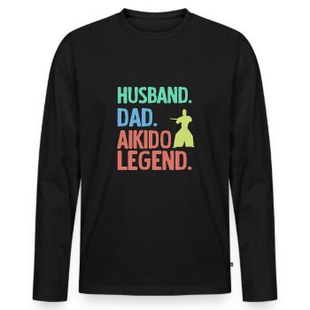 Mari Père Aïkido Légende - T-shirt manches longues Premium bio Homme - noir - Devant - Nico (187cm)