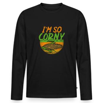 At So Corny Wheat Corn Oats Fam Farming - Men's Premium Organic Long Sleeve Shirt - black - Front - Nico (187cm)