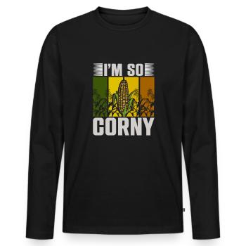 At So Corny Wheat Corn Oats Fam Farming - Men's Premium Organic Long Sleeve Shirt - black - Front - Nico (187cm)
