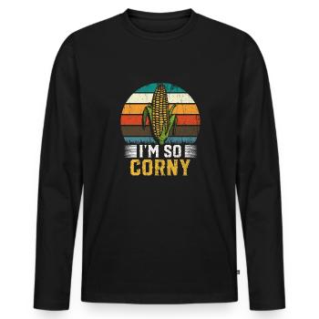At So Corny Wheat Corn Oats Fam Farming - Men's Premium Organic Long Sleeve Shirt - black - Front - Nico (187cm)