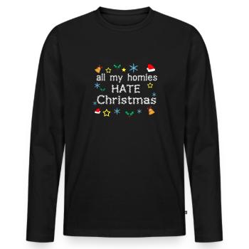 Tous mes amis détestent Noël - T-shirt manches longues Premium bio Homme - noir - Devant - Nico (187cm)