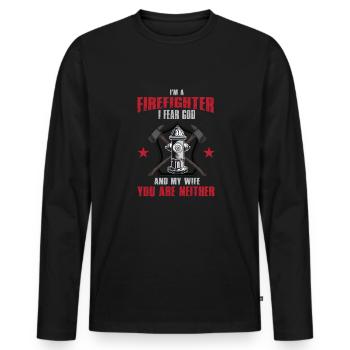 Feuerwehrmann Feuerwehr & Sprüche - Männer Premium Bio Langarmshirt - Schwarz - Vorne - Nico (187cm)