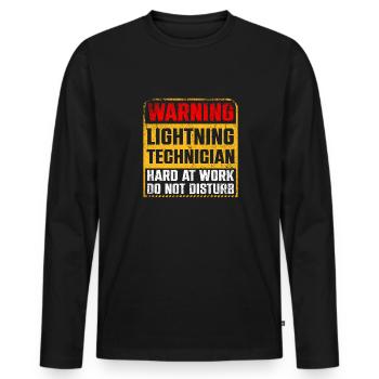 Warning Lightning Technician At Work - Männer Premium Bio Langarmshirt - Schwarz - Vorne - Nico (187cm)