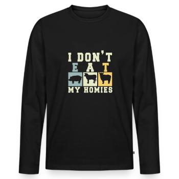 Vegan Fleischlos Tierlieb & Veganer - Männer Premium Bio Langarmshirt - Schwarz - Vorne - Nico (187cm)