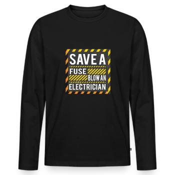 Lustige Elektriker Sprüche I Eliktriker - Männer Premium Bio Langarmshirt - Schwarz - Vorne - Nico (187cm)