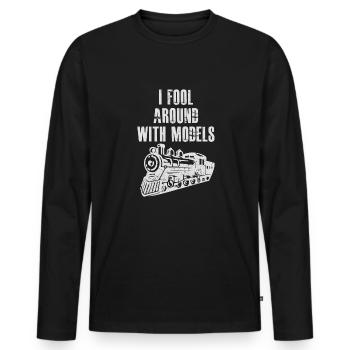 Lokführer Bahn Design I Model Eisenbahn - Männer Premium Bio Langarmshirt - Schwarz - Vorne - Nico (187cm)