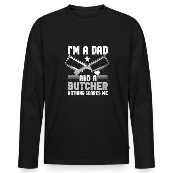 Metzger Fleischer Sprücher I Metzgerei - Männer Premium Bio Langarmshirt - Schwarz - Vorne - Nico (187cm)