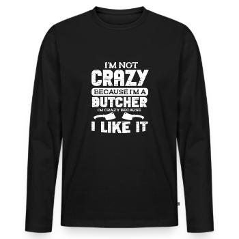 Metzger Fleischer Sprücher I Metzgerei - Männer Premium Bio Langarmshirt - Schwarz - Vorne - Nico (187cm)