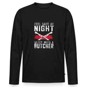 Metzger Fleischer Sprücher I Metzgerei - Männer Premium Bio Langarmshirt - Schwarz - Vorne - Nico (187cm)
