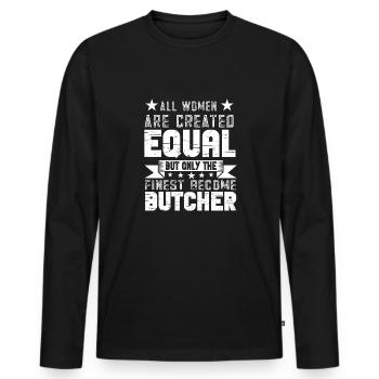 Metzger Fleischer Sprücher I Metzgerei - Männer Premium Bio Langarmshirt - Schwarz - Vorne - Nico (187cm)