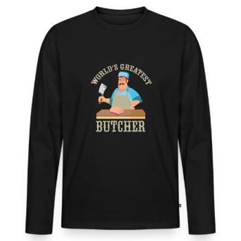 Metzger Fleischer Sprücher I Metzgerei - Männer Premium Bio Langarmshirt - Schwarz - Vorne - Nico (187cm)