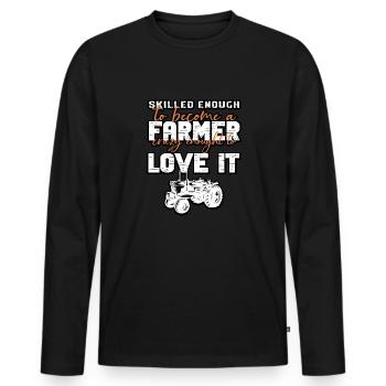 Lustiger Landwirt Spruch mit Traktor - Männer Premium Bio Langarmshirt - Schwarz - Vorne - Nico (187cm)