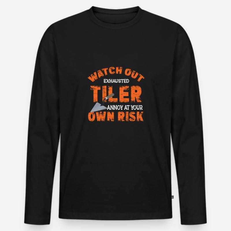 Lustiger Fliesenleger Spruch Handwerker - Männer Premium Bio Langarmshirt - Schwarz