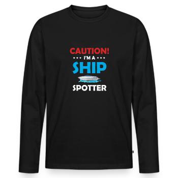 Vorsicht! Ich Bin Ein Schiffsbeobachter, Biologe, - Männer Premium Bio Langarmshirt - Schwarz - Vorne - Nico (187cm)