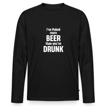 Ich Habe Mehr Bier Gekotzt, Als Du Getrunken - Männer Premium Bio Langarmshirt - Schwarz - Vorne - Nico (187cm)