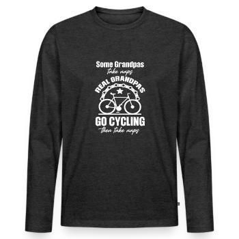 Certains papys font la sieste, de vrais papys - T-shirt manches longues Premium bio Homme - anthracite chiné - Devant - Nico (187cm)