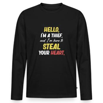 Hallo, Ich Bin Ein Dieb Und Ich Bin Hier, Um Dein - Männer Premium Bio Langarmshirt - Schwarz - Vorne - Nico (187cm)