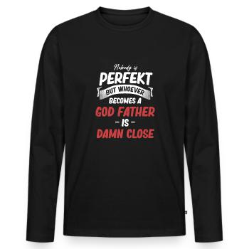 Personne n’est parfait mais drôle parrain filleul - T-shirt manches longues Premium bio Homme - noir - Devant - Nico (187cm)