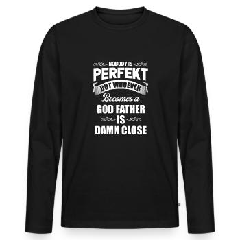 Personne n’est parfait mais drôle parrain filleul - T-shirt manches longues Premium bio Homme - noir - Devant - Nico (187cm)