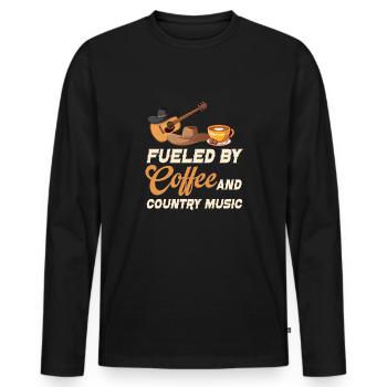 Angetrieben Von Kaffee Und Country-musik - Männer Premium Bio Langarmshirt - Schwarz - Vorne - Nico (187cm)