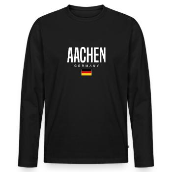 Aachen - Männer Premium Bio Langarmshirt - Schwarz - Vorne - Nico (187cm)