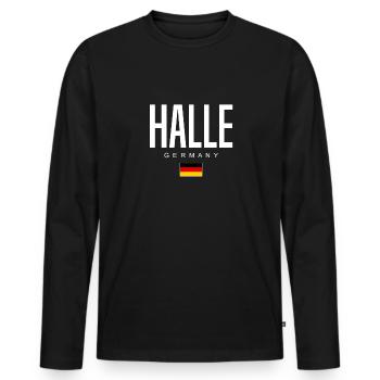 Hall - Men's Premium Organic Long Sleeve Shirt - black - Front - Nico (187cm)