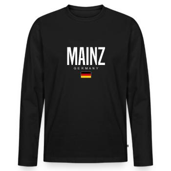 Mainz - Männer Premium Bio Langarmshirt - Schwarz - Vorne - Nico (187cm)