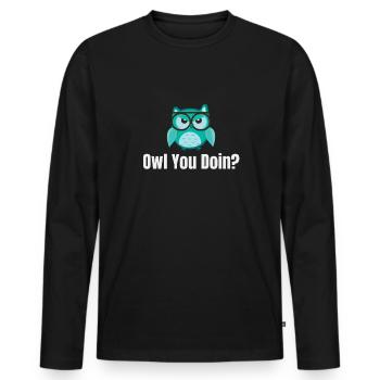Hibou faites-vous ? Jeux de mots Halloween Costume Oiseaux - T-shirt manches longues Premium bio Homme - noir - Devant - Nico (187cm)