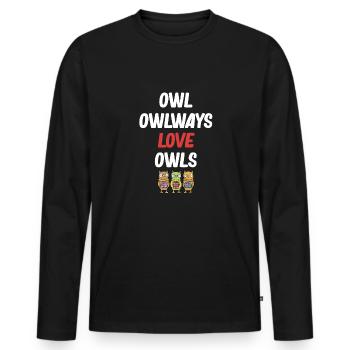 Hibou Owlways Love Hiboux Halloween Costume Oiseaux - T-shirt manches longues Premium bio Homme - noir - Devant - Nico (187cm)