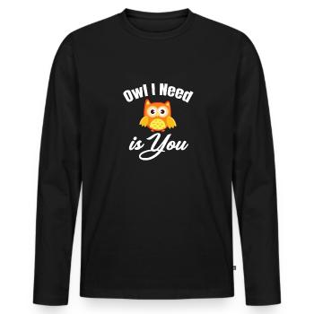 Hibou j’ai besoin de vous jeux de mots Halloween Costume - T-shirt manches longues Premium bio Homme - noir - Devant - Nico (187cm)