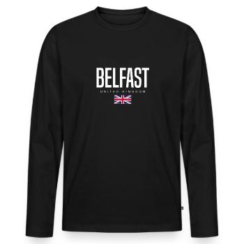 Belfast Vereinigtes Königreich - Männer Premium Bio Langarmshirt - Schwarz - Vorne - Nico (187cm)