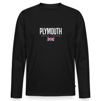 Plymouth, England, United Kingdom - Men's Premium Organic Long Sleeve Shirt - black - Front - Nico (187cm)